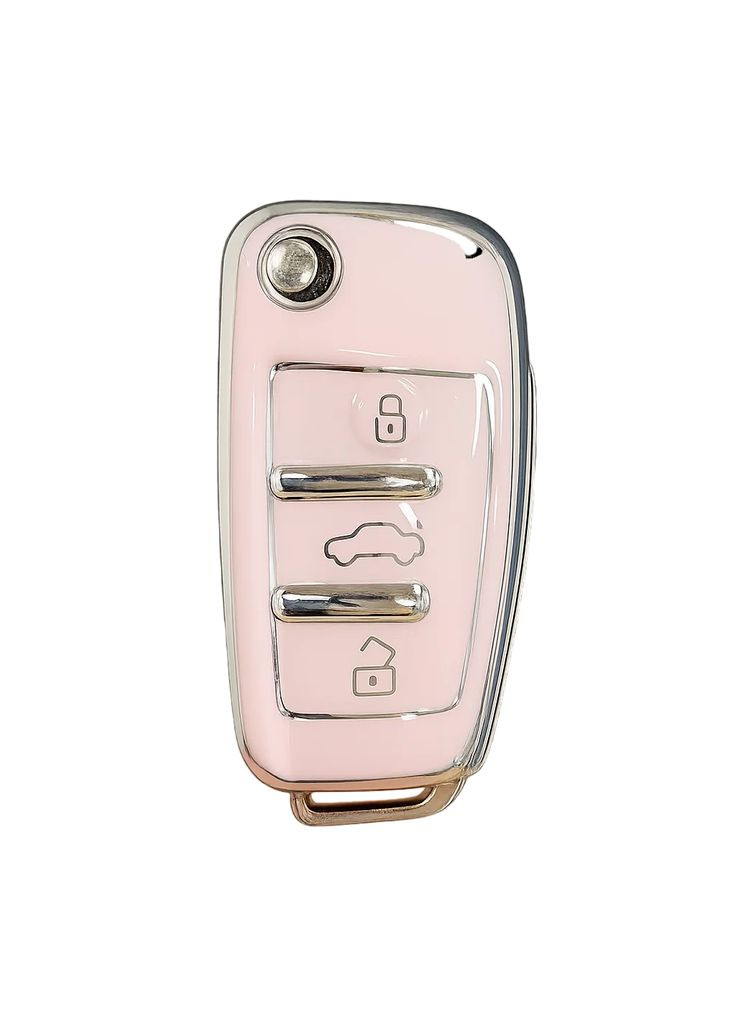 Чохол ключа рожевий+хромоване обрамлення (3 кнопки) TPU Audi (369610796)