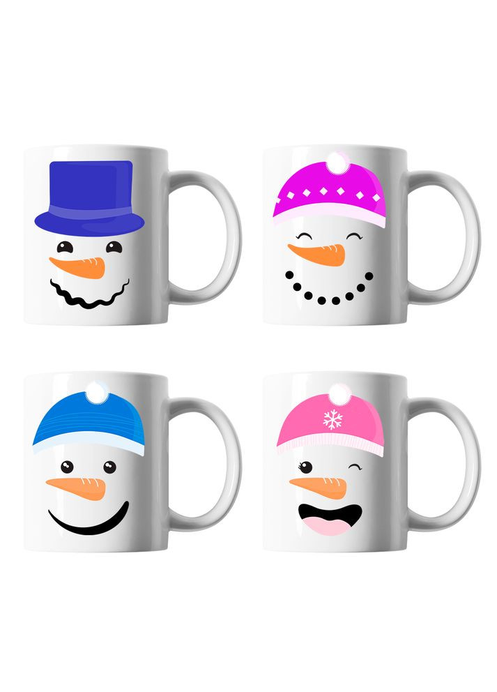 Білі кружки (чашки) сімейні з новорічним принтом "Сніговики. Сім'я сніговиків. З Новим Роком" Push IT Кавун Чашка (316114248)