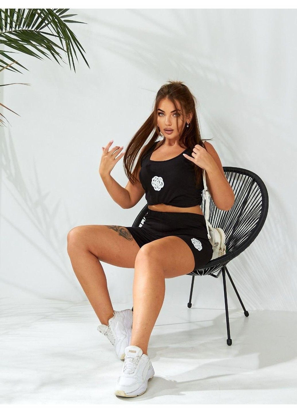 Костюм двойка на лето, майка и том Арт ИЛР-687, черный, размер 44-46 No Brand (355469572)