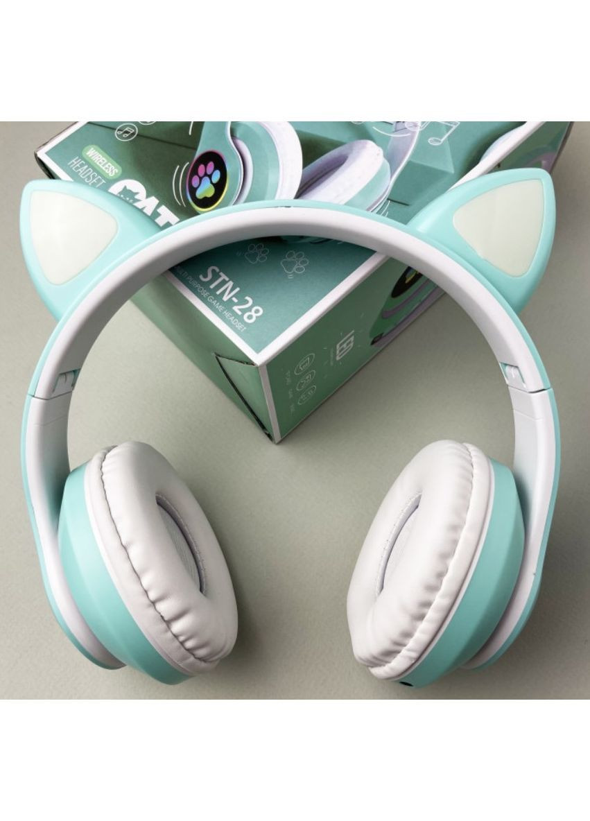 Навушники з котячими вушками STN-28 з LED підсвіткою М'ятний (2104618935) No Brand (373004761)