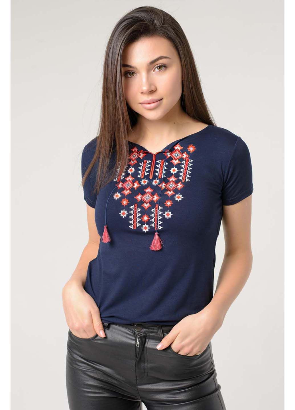 Синяя женская вышиванка Melanika узор украинская символика вискоза, эластан (363318736)