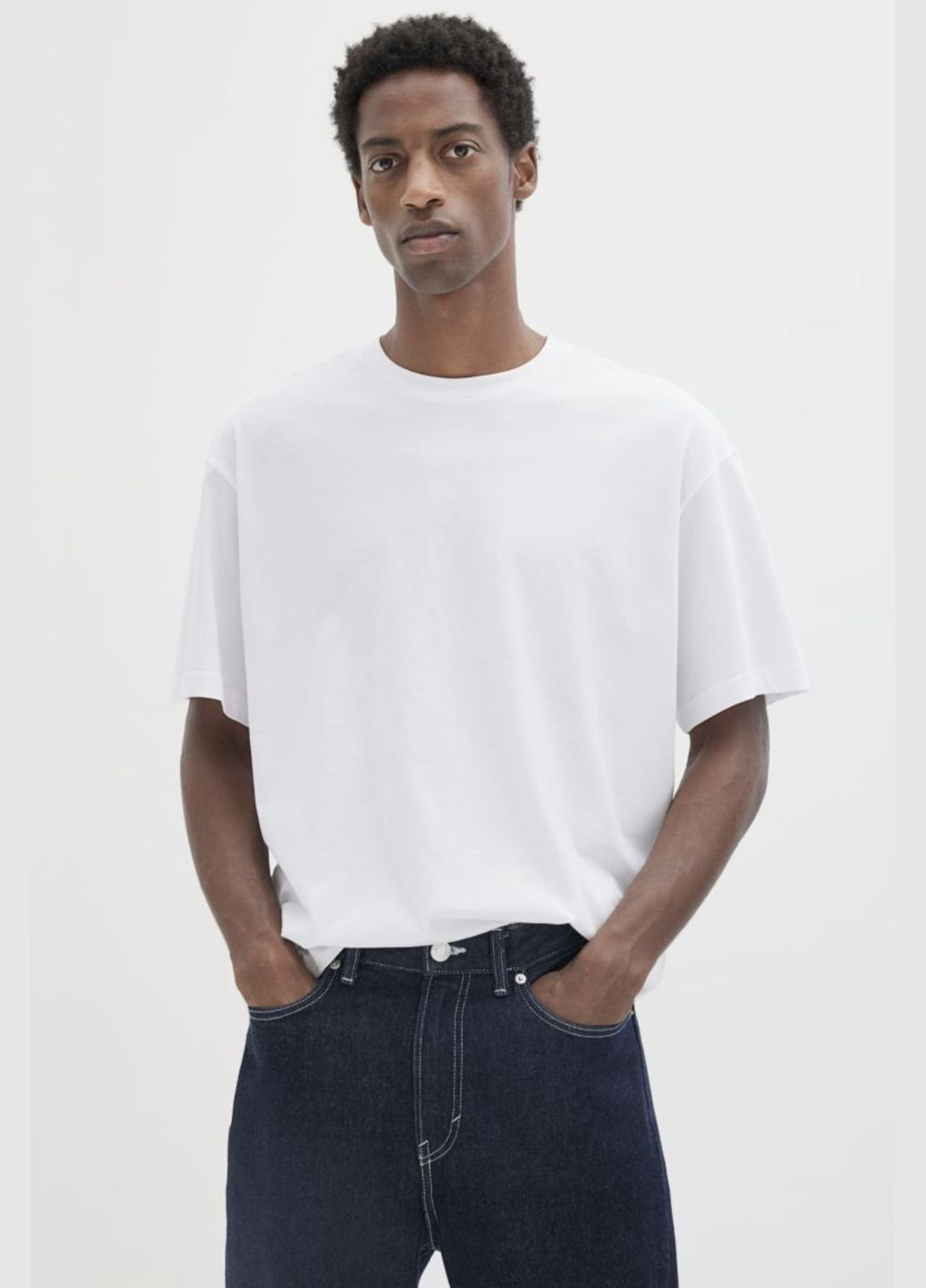 Белая футболка свободного кроя H&M loose fit