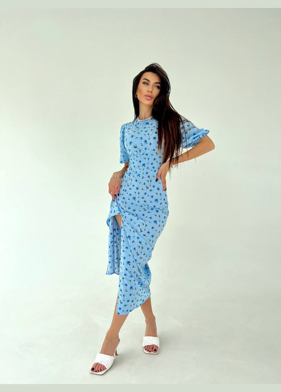 Блакитна женское платье из софта миди цвет голубой р.42/44 451053 New Trend