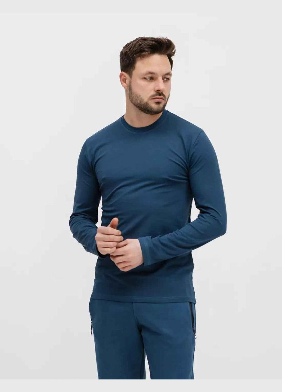 Лонгслив мужской футболка с длинным рукавом однотонная котоновая темный петроль с круглым воротом Hector (316701157)