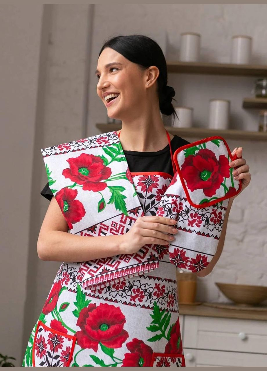 Кухонный набор фартук перчатка прихватка белая (П-fartuh0001-52) No Brand (356515943)