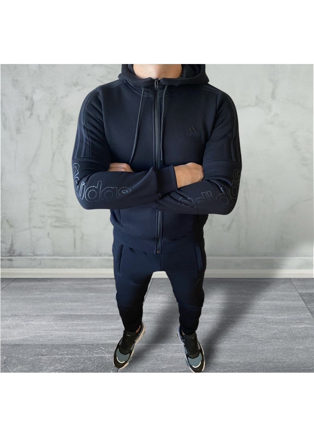 Теплий спортивний чоловічий костюм з капюшоном adidas (369926855)