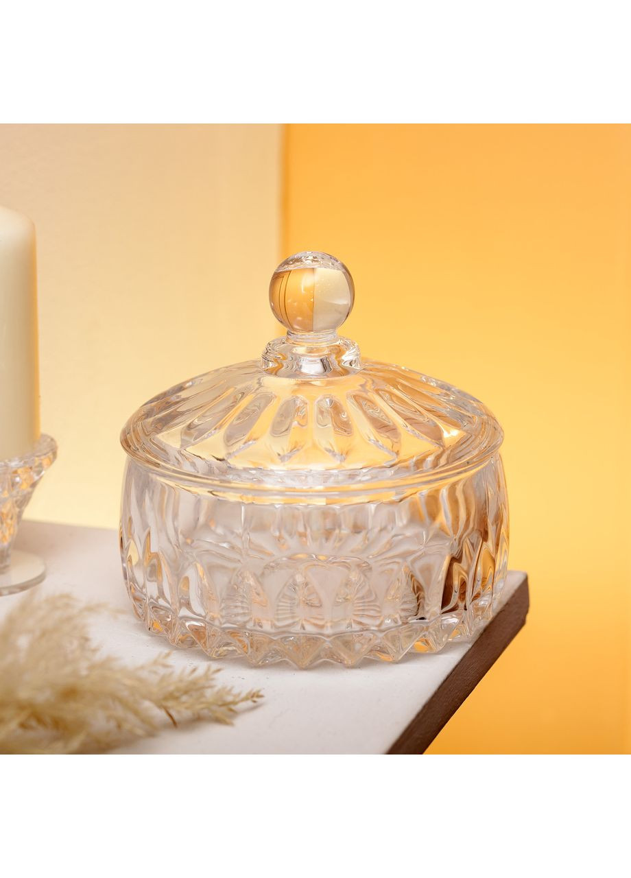 Цукерниця скляна кругла з кришкою 600 мл прозора для солодощів та частування ProDobro (364191860)