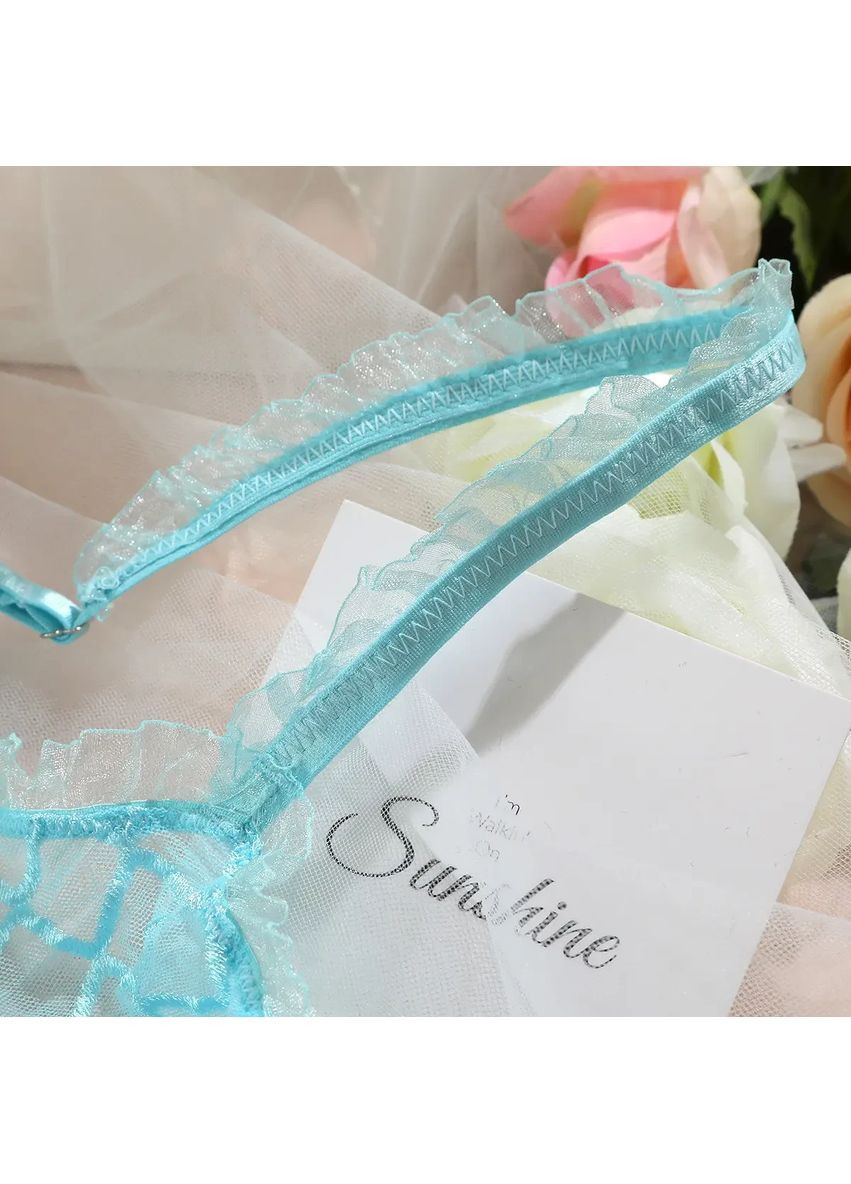 Бирюзовый демисезонный нижнее белье женское бирюзовое с поясом для чулок. женский комплект белья для страстных чувств. секс белье прозрачное No Brand