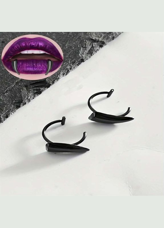 Септум пірсинг обманка в губу гострі зуби вампірів зі сталі чорний або срібний No Brand (339869617)