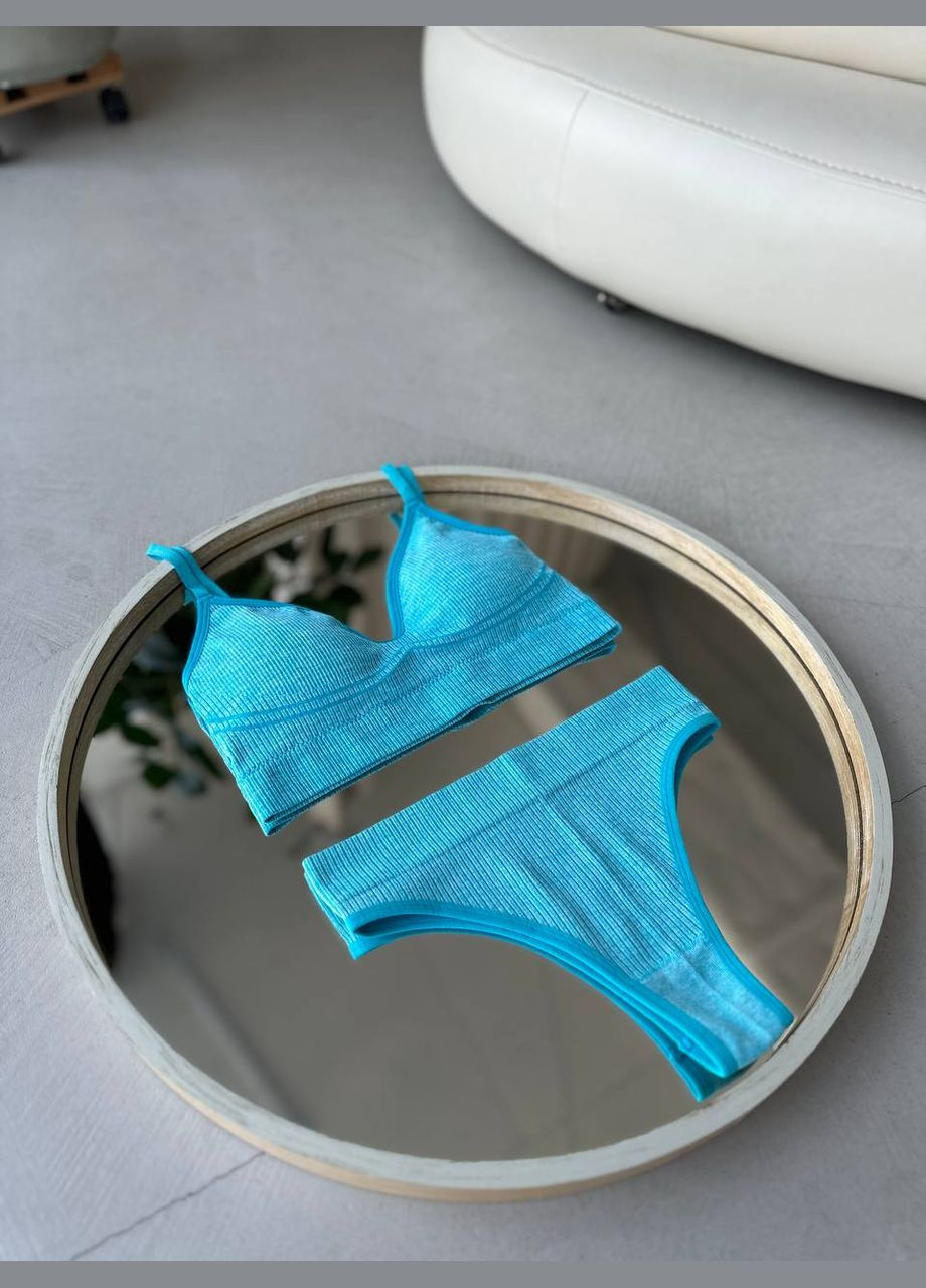 Блакитний демісезонний базовий жіночий комплект білизни No Brand