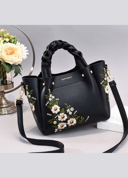 Жіноча сумка з вишивкою сумочка з квіточками еко шкіра чорна OEM (322284093)