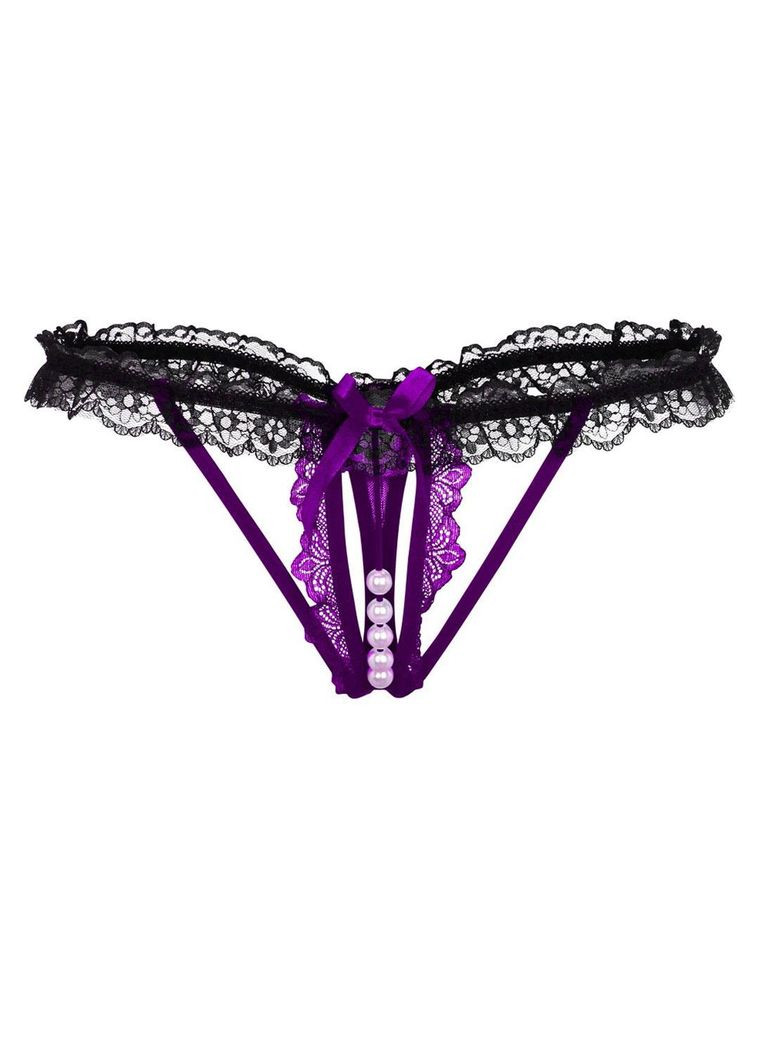 Еротичні Трусики Стрінги Жіночі з вирізом чорні з фіолетовим Розмір M - L China (317747394)