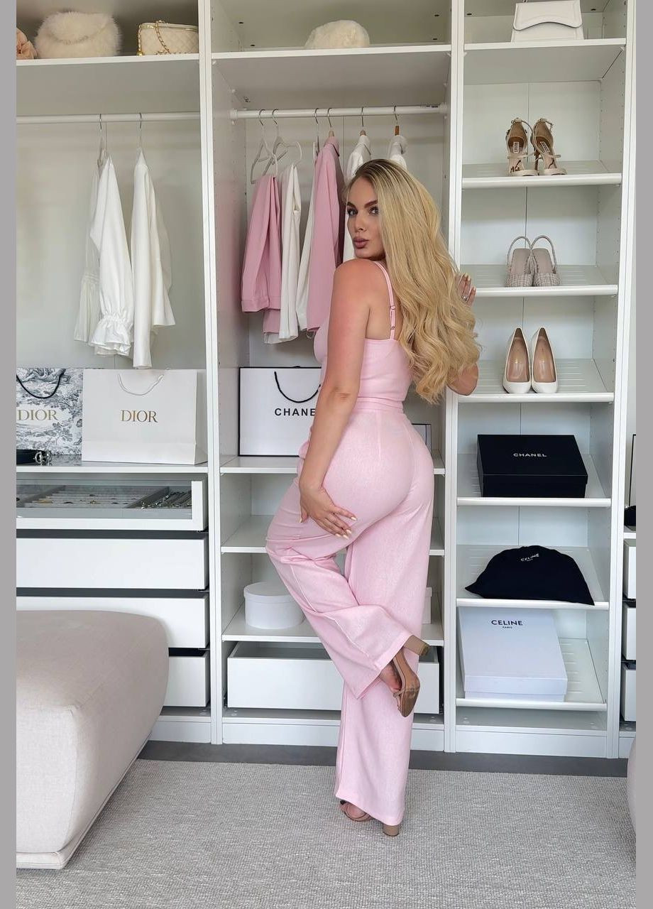 Шикарний вечірній та діловий костюм з корсетом з легкої тканини у ніжно-рожевому кольорі. No Brand 916-2 (342329124)