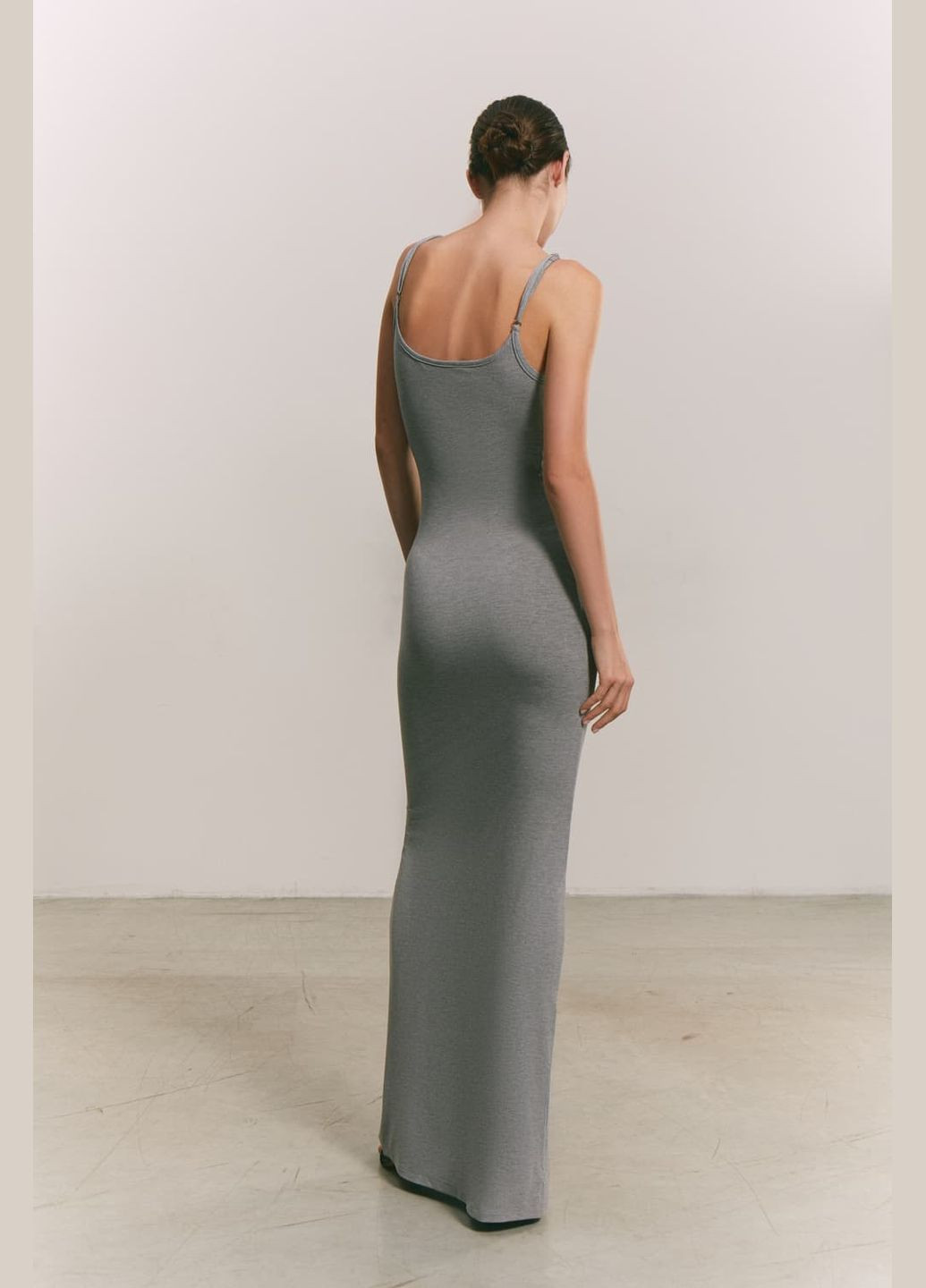 Комбінована сукня приталена максі сірий меланж 621 Papaya