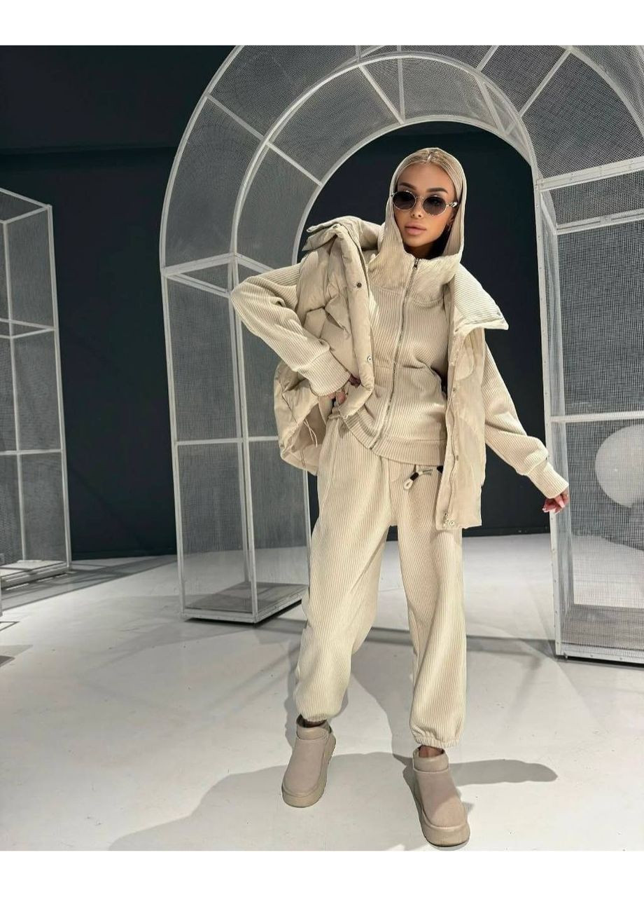 Жіночий костюм з вельвету на хутрі: худі з капюшоном та джогери з еластичним поясом MonCher (361057405)