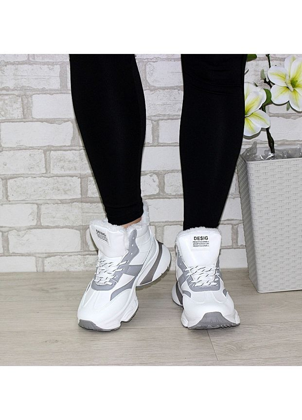 Жіночі високі зимові кросівки з об'ємною товстою підошвою Fashion білі зими (370877871)