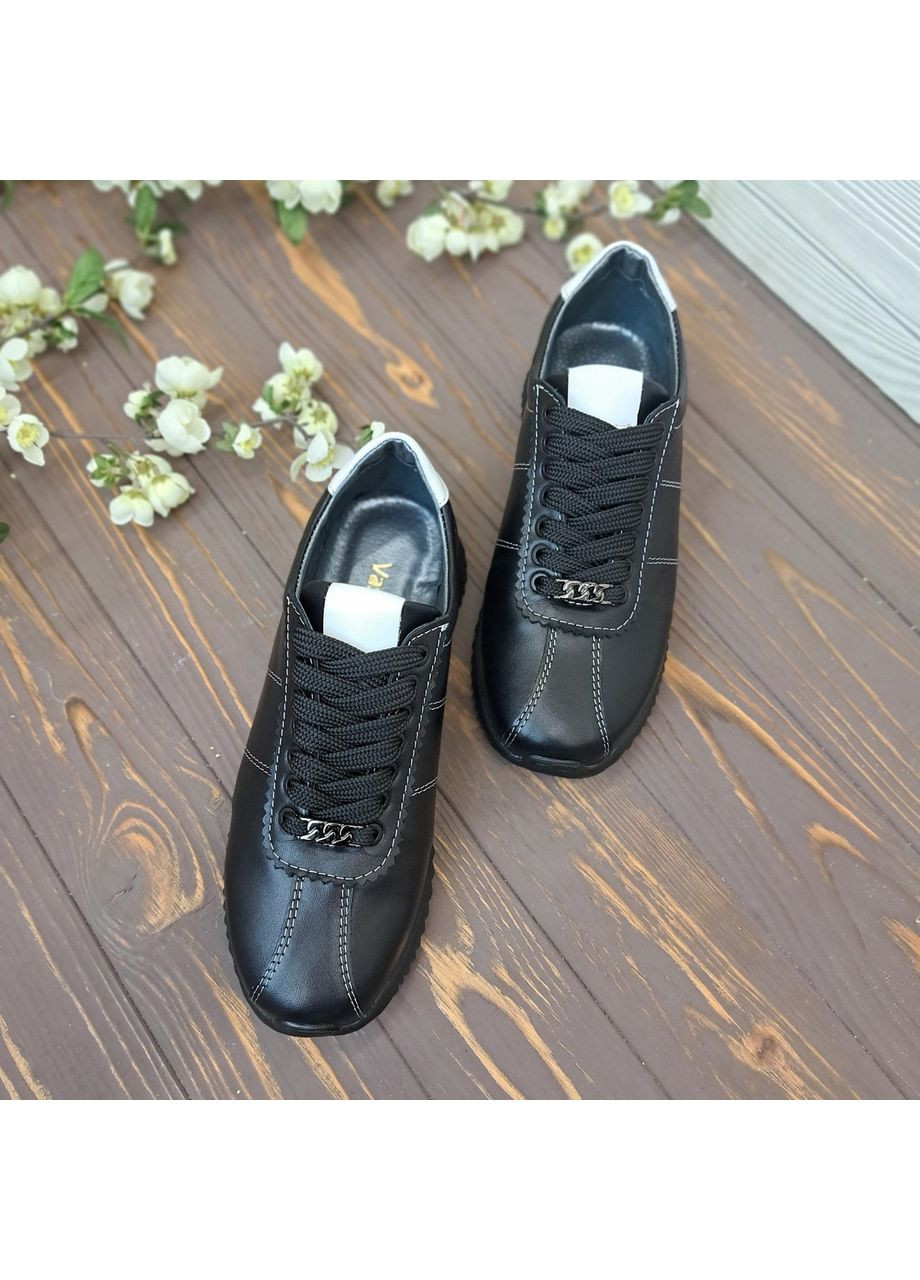 Кроссовки кожаные женские на шнуровке. Цвет черный,. 37 размер Vasha para белые (353828513)