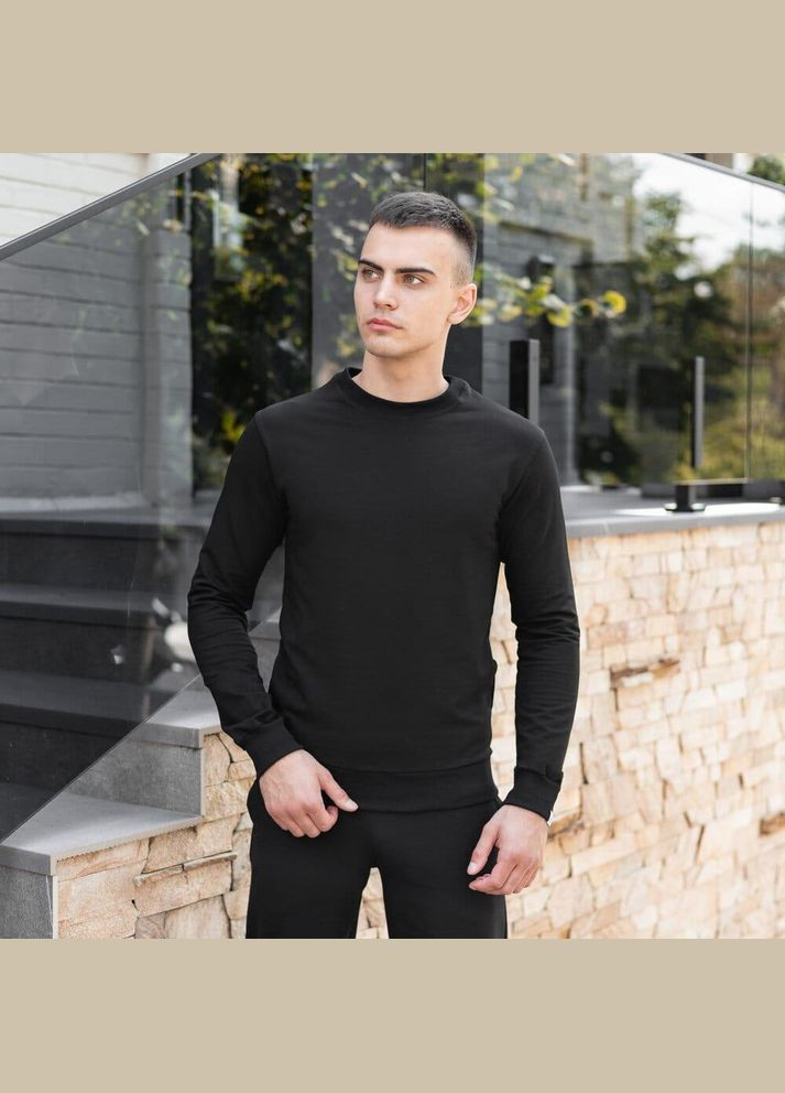 Чорний базовий чоловічий світшот однотонний чорний однотонний без декору (342120243)