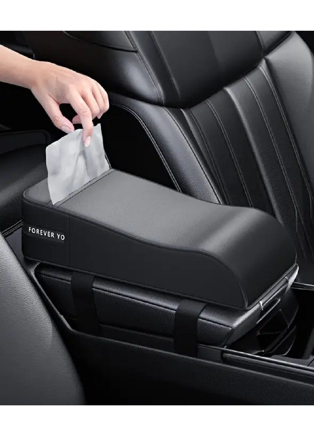 Підлокітник з серветницею кріпленням на гумові ремінці з пластиковими застібками екошкіра 33х8х16 см (479190-Prob) Чорний Unbranded (316108674)