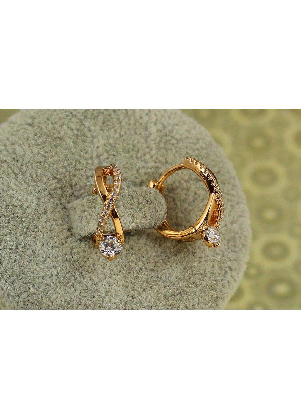 Серьги бесконечные с белым камнем 1,6 см золотистые. Xuping Jewelry (362571294)