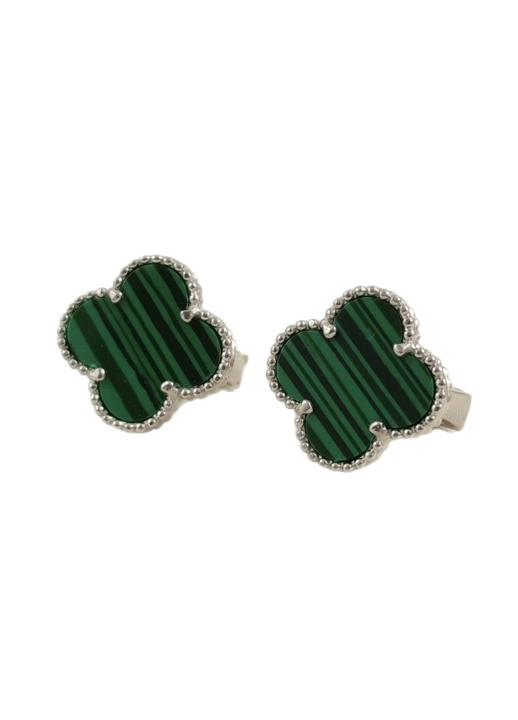 Серьги серебряные с малахитом "Клевер" (Арт.22311460034) No Brand Сережки (329909968)