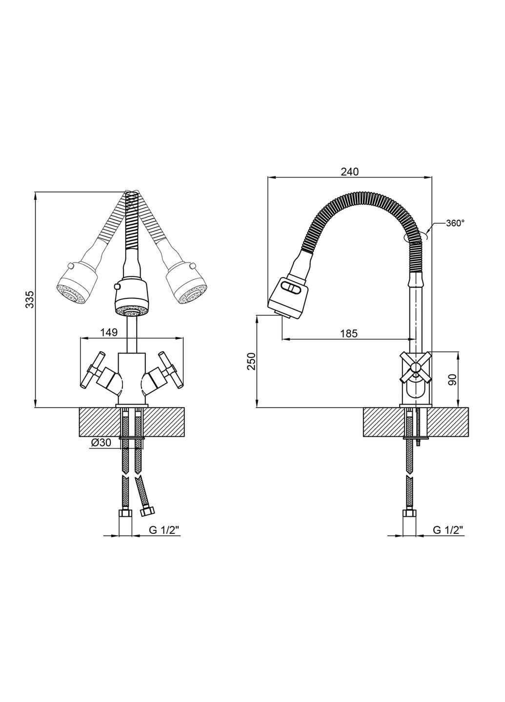 Смеситель для кухни Wind двухвентильный с гибким изливом LDWIN013F4NKS43391 Nickel LIDZ 013F4 (346492364)