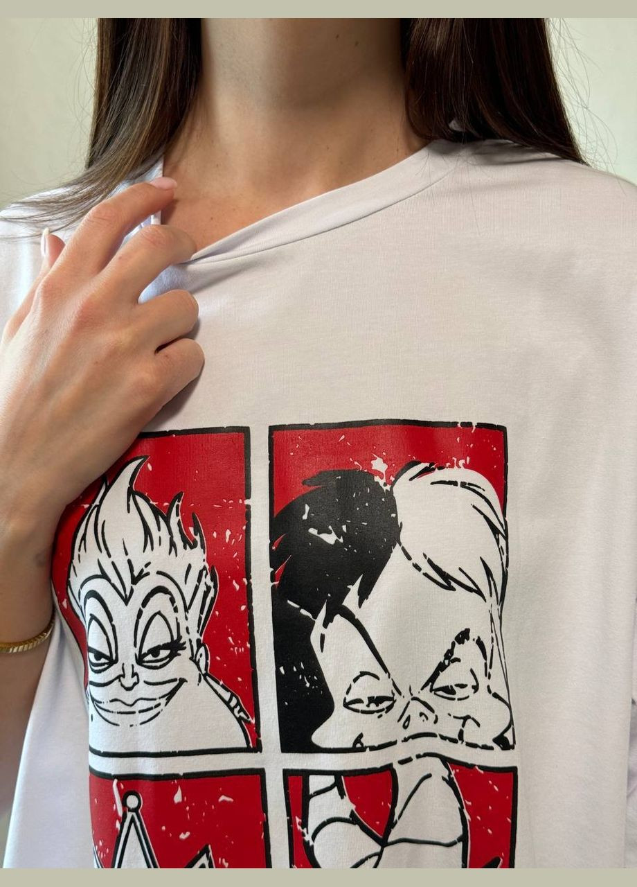 Красивая белая oversize футболка из хлопка с накатом персонажей из Disney, повседневная футболка люкс качества No Brand 102 - (291622357)