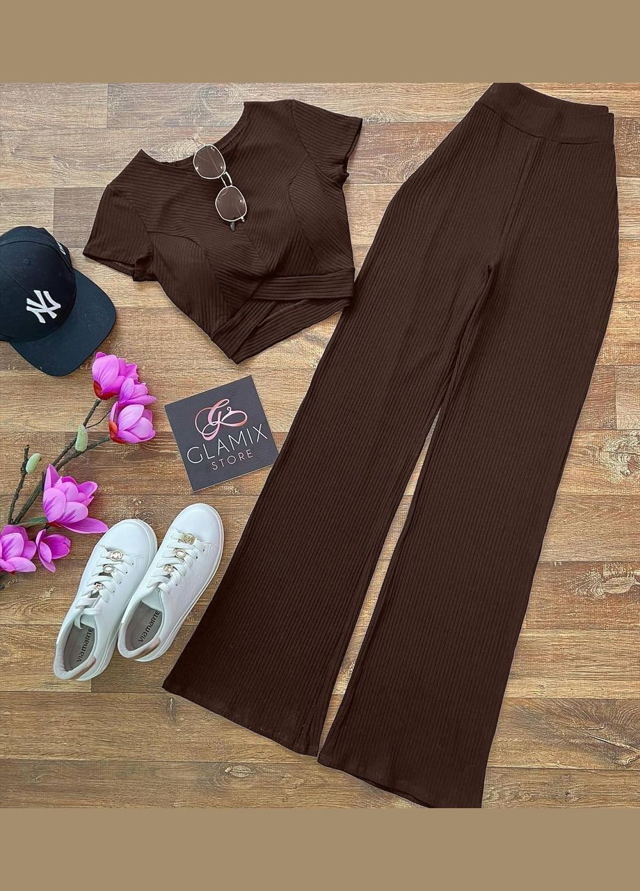 Женский костюм топ и штаны рубчик No Brand Б1436/1437-237/1 (339682643)