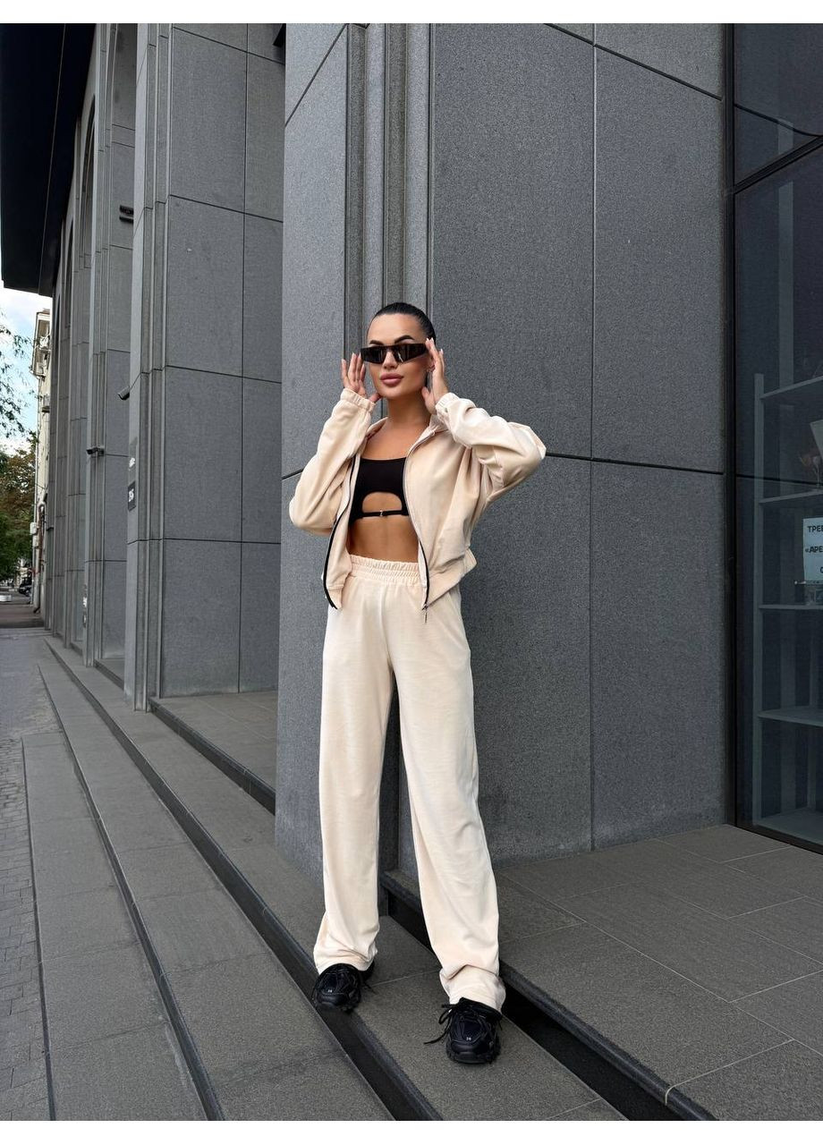 Велюровый женский костюм двойка: укороченная кофта и брюки свободного кроя MonCher (352529254)