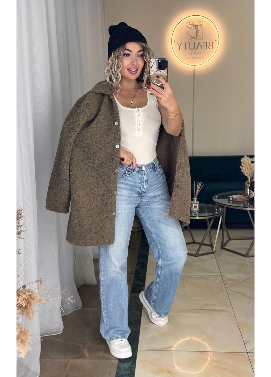 Кофейное демисезонное Рубашка-пальто теплая плотный барашек Тедди,Турция,на пуговицах Україна