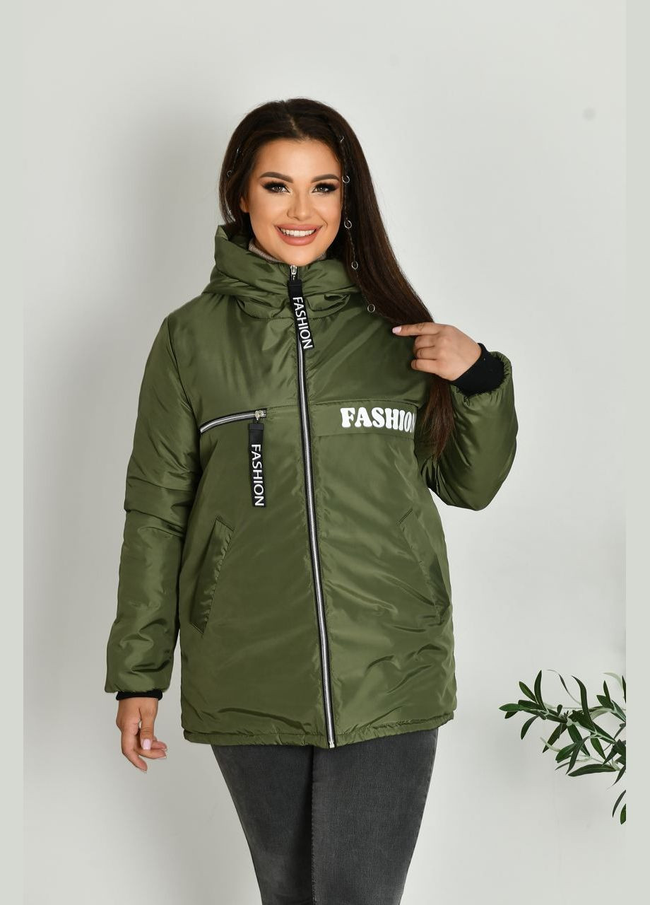 Оливкова (хакі) женская короткая куртка цвет хаки р.48/50 449636 New Trend