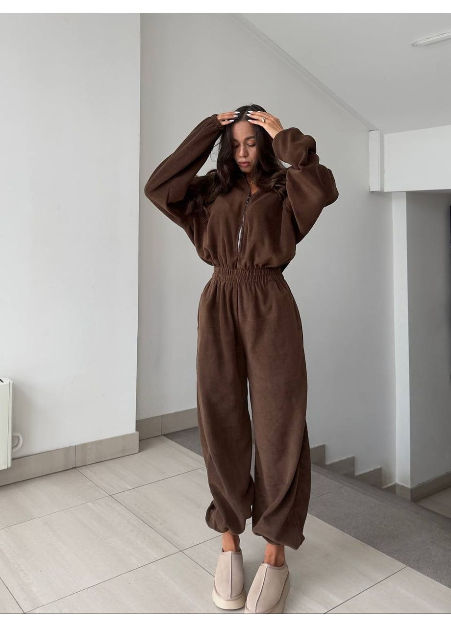 Теплий комбінезон з регульованими манжетами штанів, стильний та комфортний — ЗАМІРИ В ОПИСІ DK/DL Мода без кордонів комбінезон-брюки однотонний коричневий повсякденний фліс