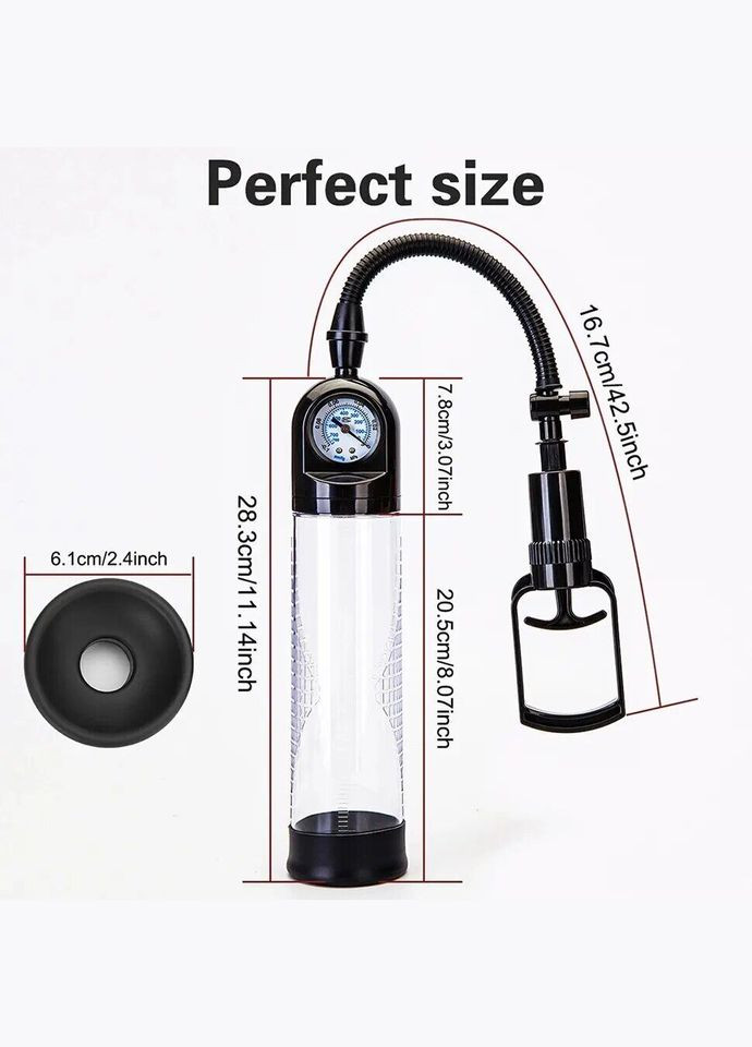 Вакуумна помпа зі стрілковим манометром та ручним насосом Men Powerup (297572588)