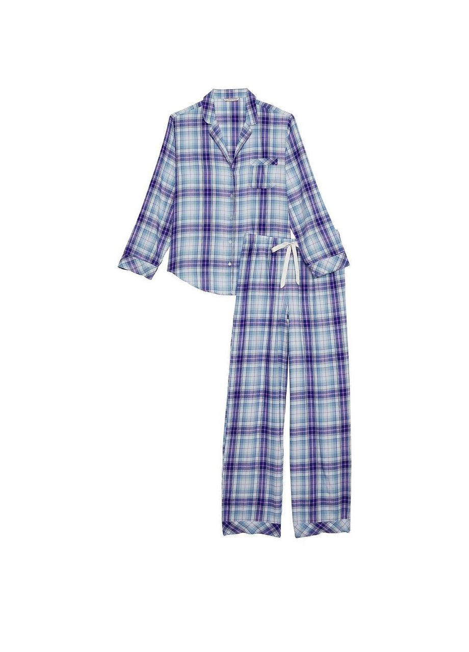 Голубая всесезон пижама flannel long pajama set фланелевая (рубашка+штаны) s голубая Victoria's Secret