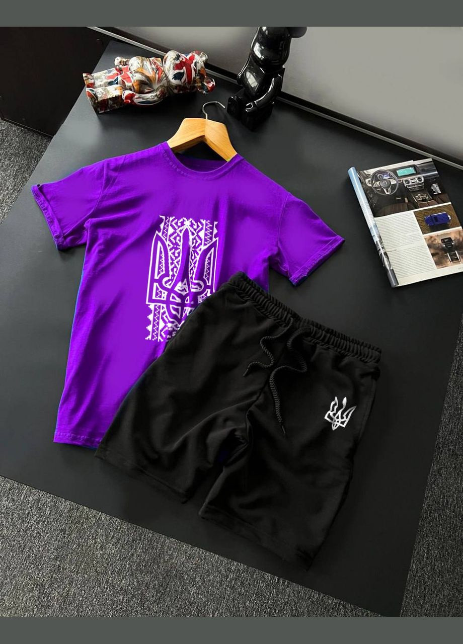 Фіолетовий комплект 2в1 тризуб,бавовна,якісний накат шорти та футболка No Brand