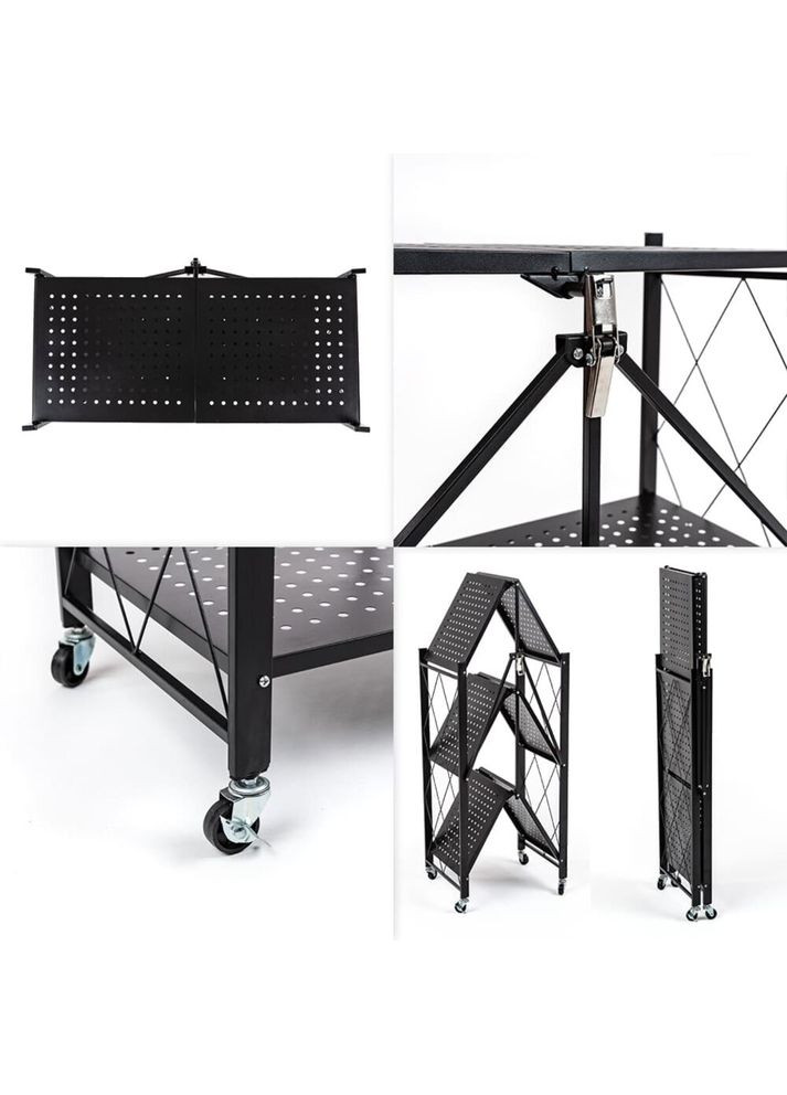 Стеллаж мобильный трехъярусный универсальный раскладной из нержавеющей стали черный 89*72*34см SW-00002097 SW-00002097 Sticker Wall (317253621)