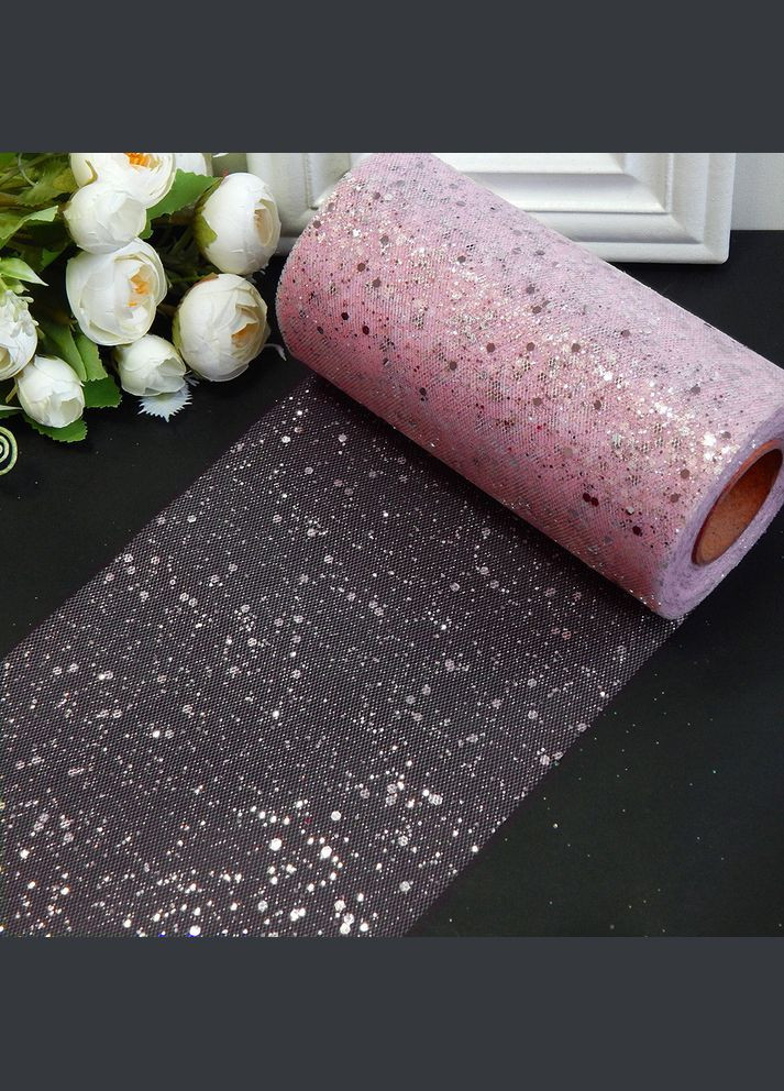 Фатин з блиском, сітчаста стрічка, 15 см, крупний глітер, рожевий No Brand (340486788)