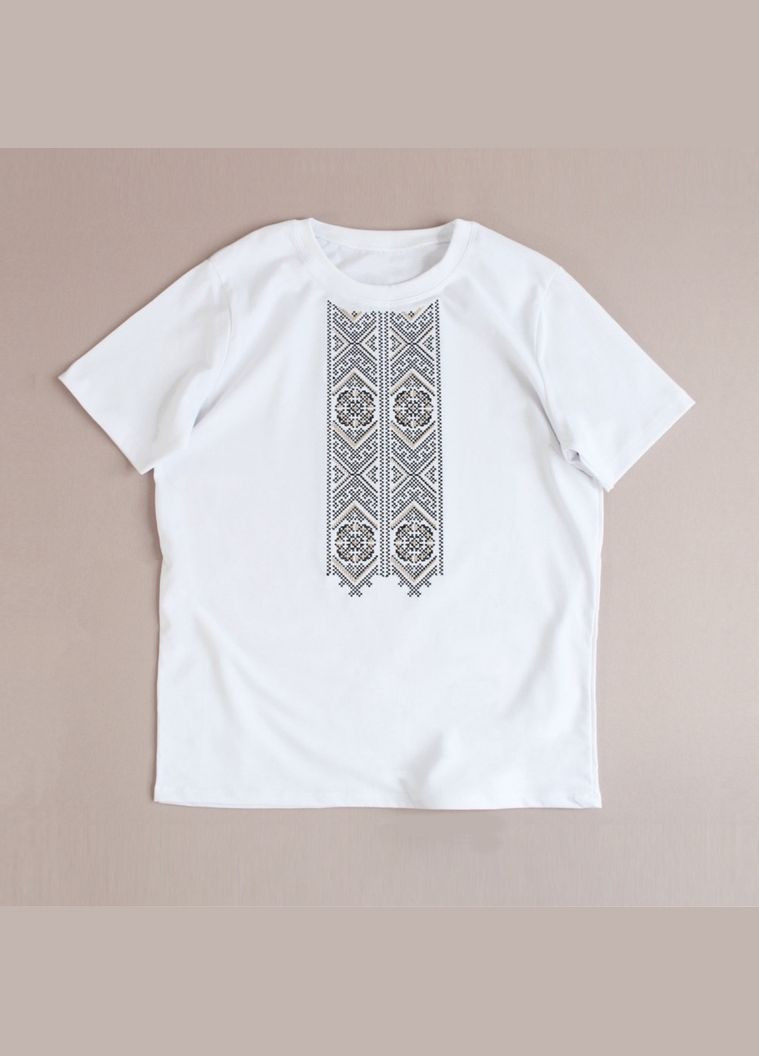 Женская вышитая футболка с цветочным орнаментом. Ladan - (301026342)