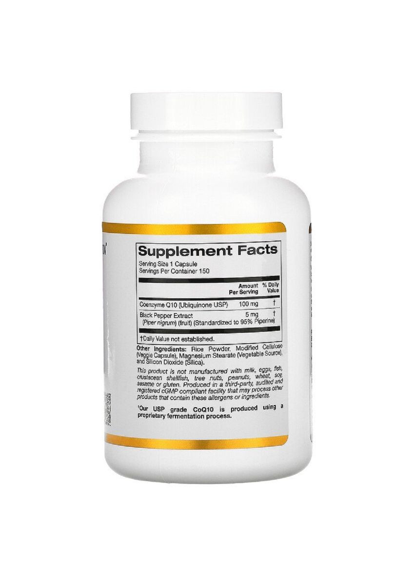 Коензим Q10 USP із Біоперином, 100 мг, CoQ10 USP with Bioperine,, 150 вегетаріанських капсул California Gold Nutrition (353497088)