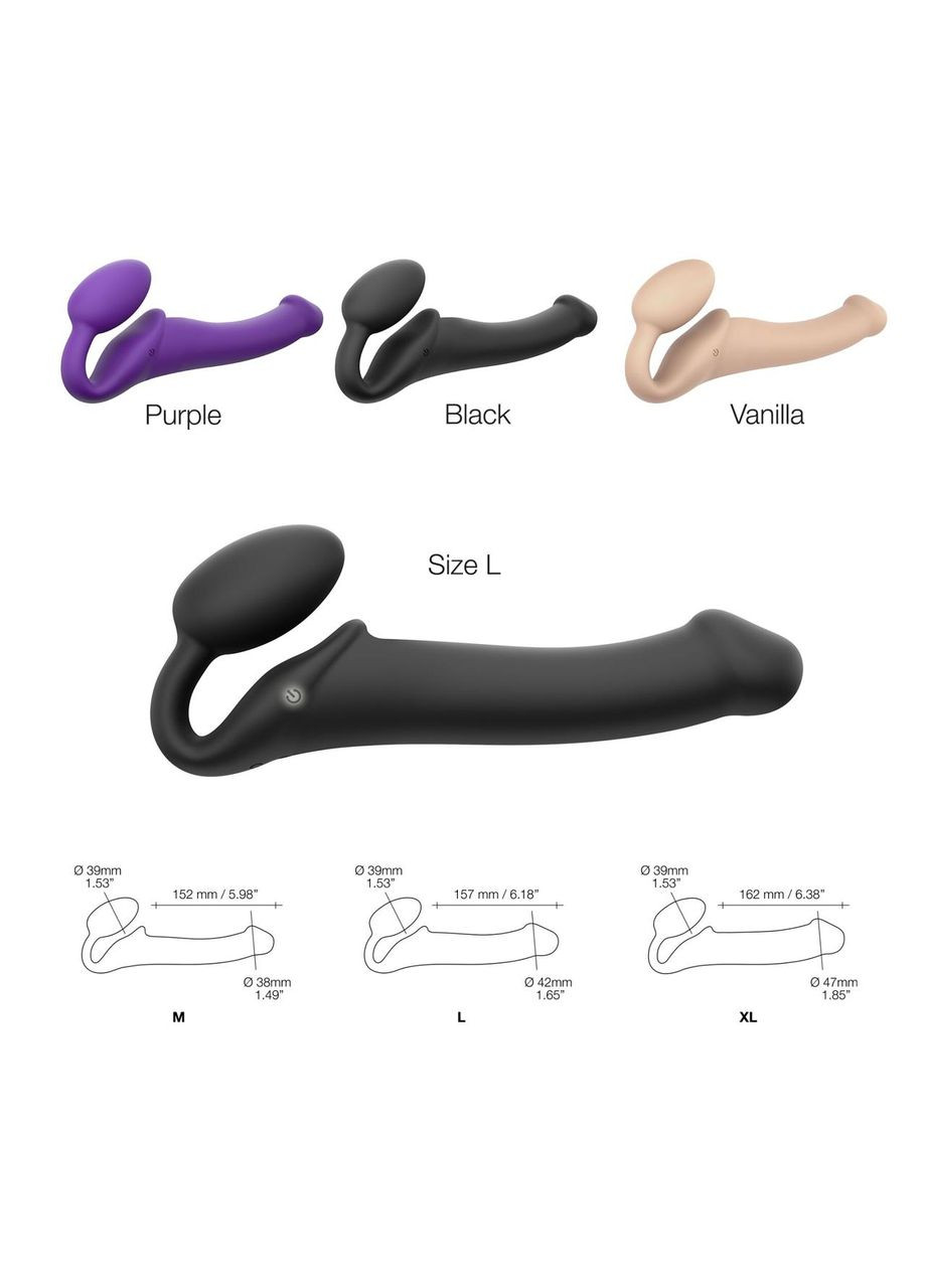 Безремневой страпон с вибрацией Strap-On-Me Vibrating Black L, диаметр 3,7см, пульт ДУ, регулируемый No Brand (366879302)