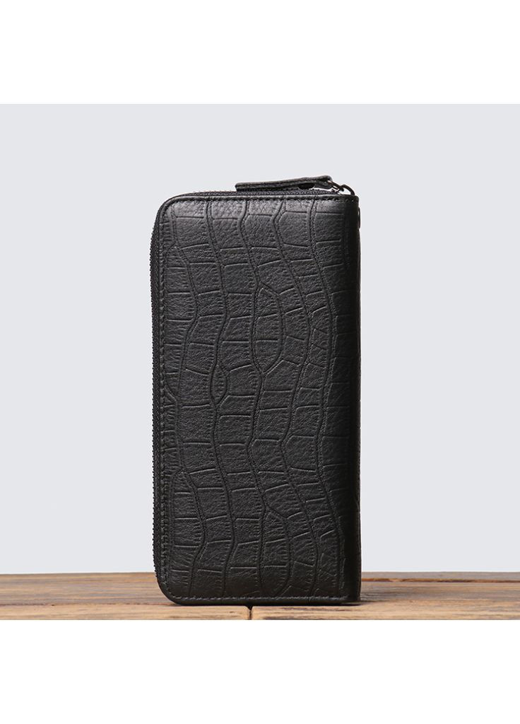 Мужской кожаный клатч-кошелек на молнии из натуральной кожи крокодила черный No Brand (351536917)