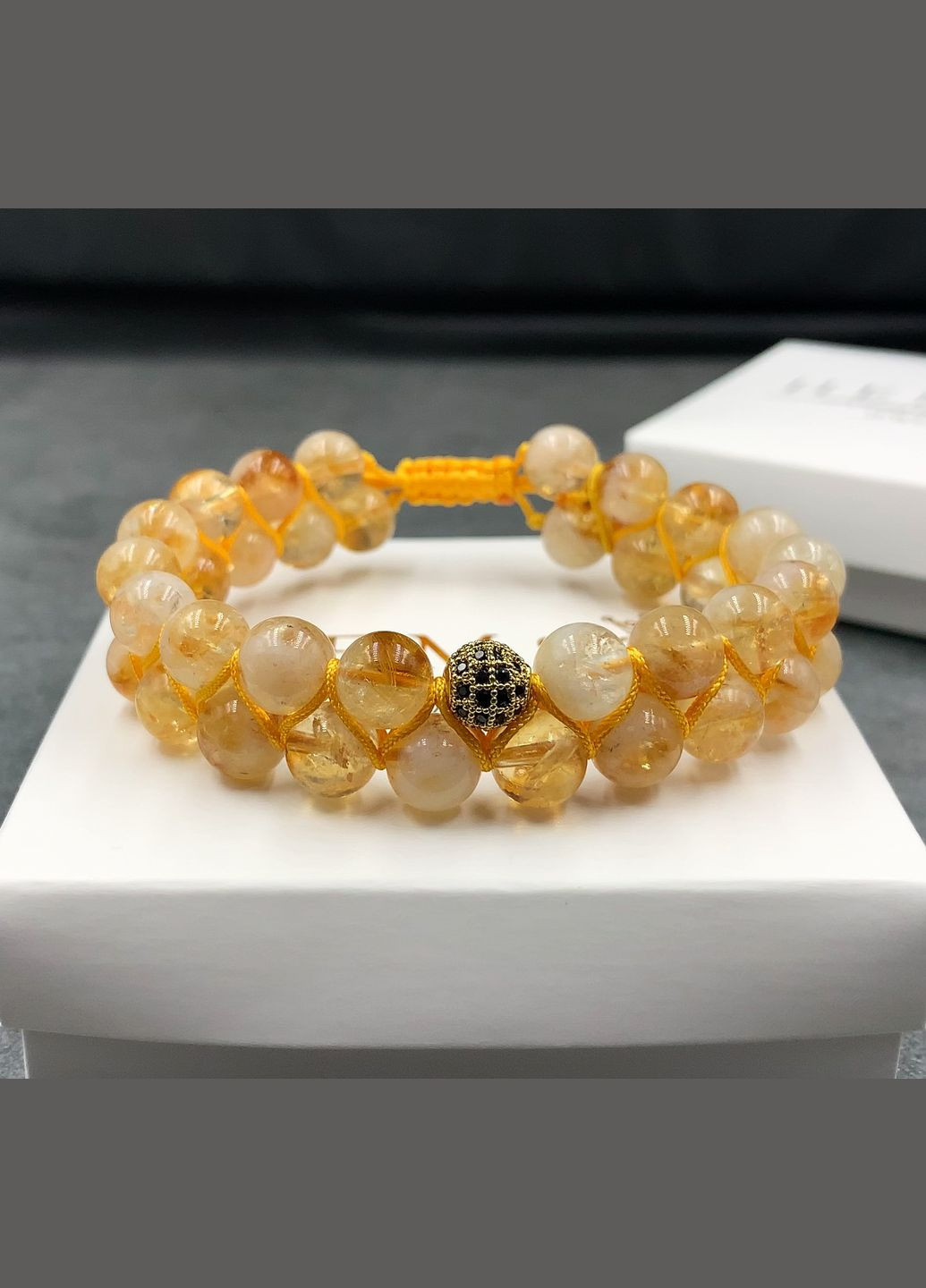Подвійний плетений браслет із цитрину з кулею золотого кольору (80195) Hemst (334305621)