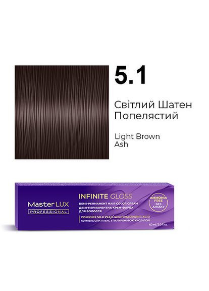 Деми-перманентная крем-краска для волос INFINITE GLOSS 5.1 Светлый Шатен Пепельный 60 мл Master Lux (362567901)