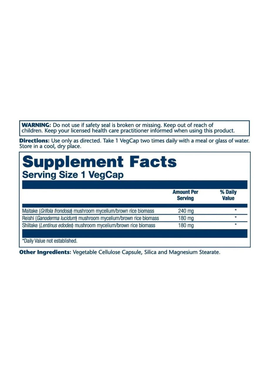 Комплекс грибов для иммунитета Mushroom Immune Complex 600 мг 100 капсул Solaray (361118618)