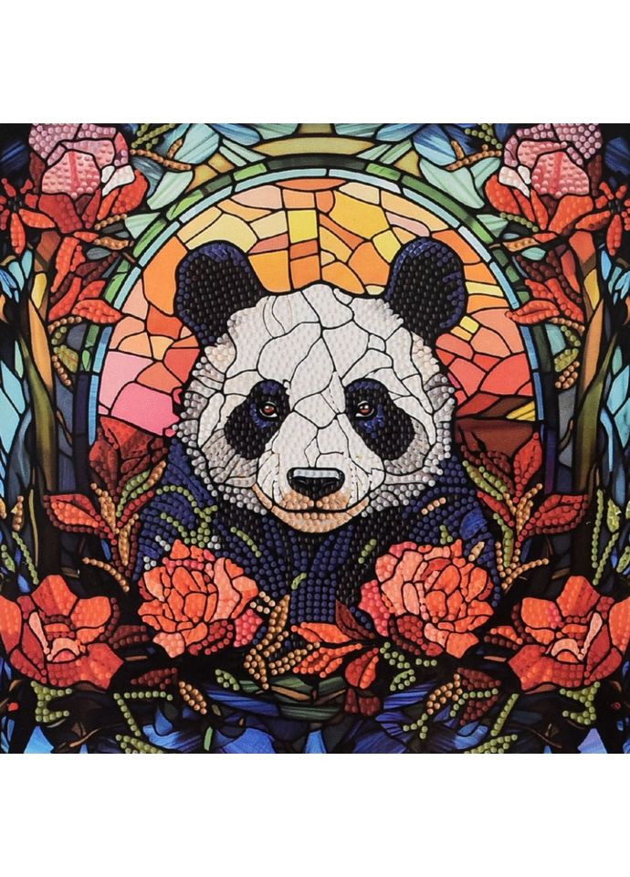 Алмазна мозаїка "Панда серед троянд" DEEX16305 не повна викладка 30х30 см Strateg (366421217)