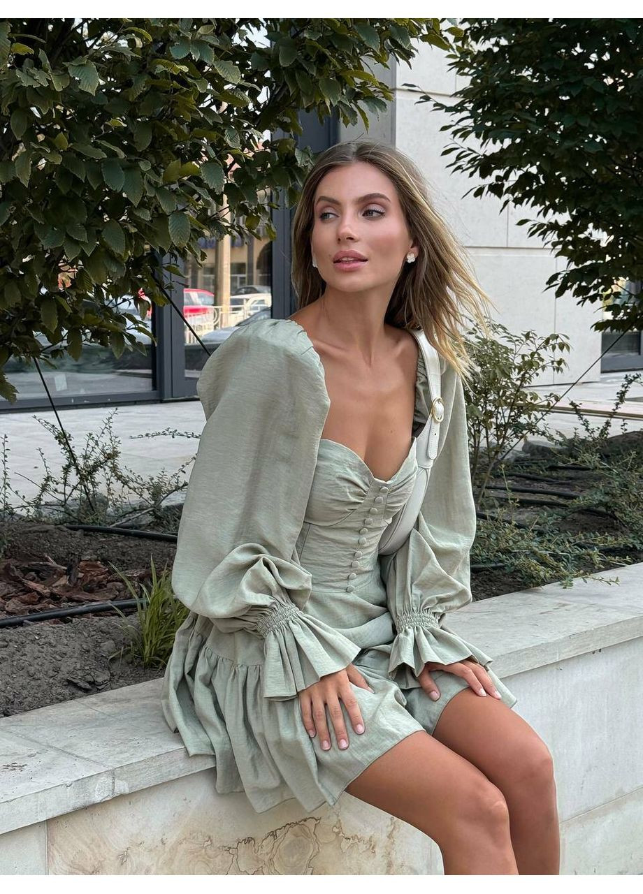 Оливкова святковий жіноча сукня barbara з обʼємними рукавами та пишною спідницею (mil577) milirud