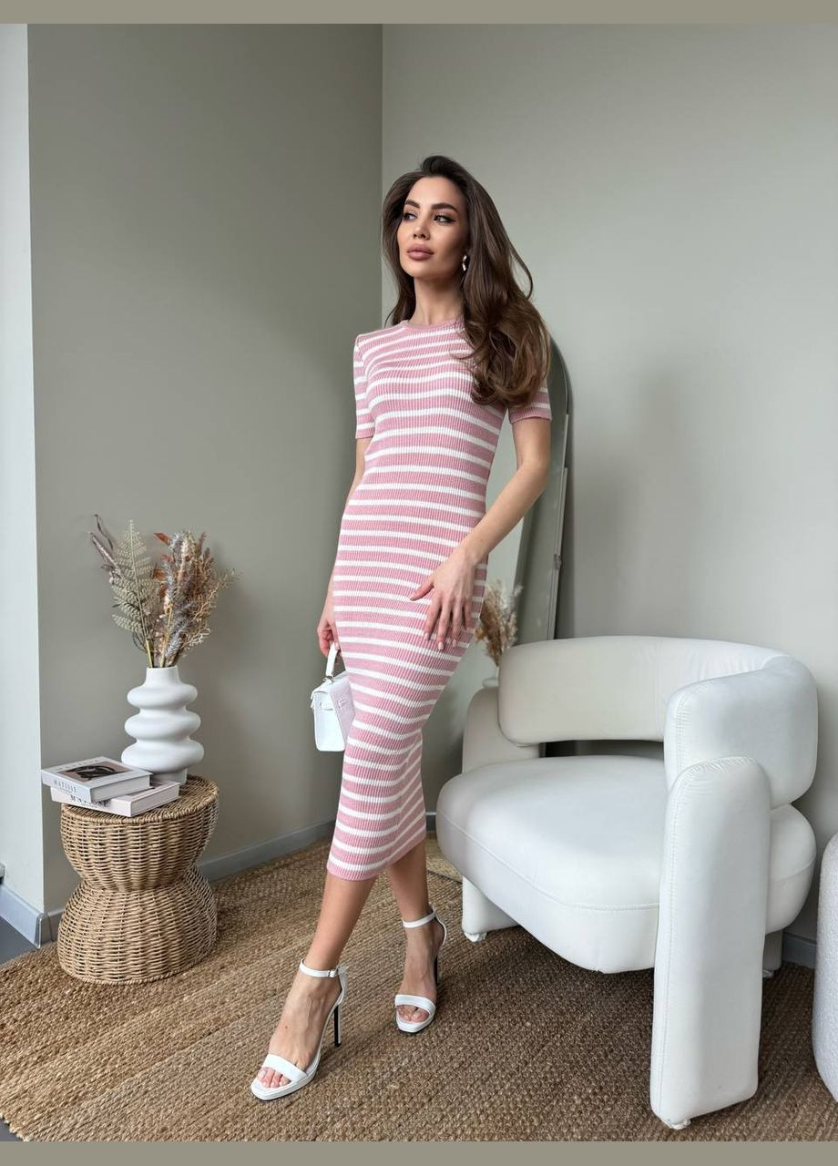 Пудровое повседневный платье женское Україна в полоску