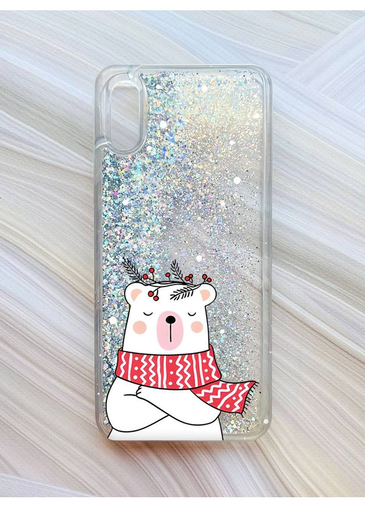 Чехол с плавающими блестками на Xiaomi Redmi 9A Медведь в шарфе (принт 147) CASE CONTROL (362965682)