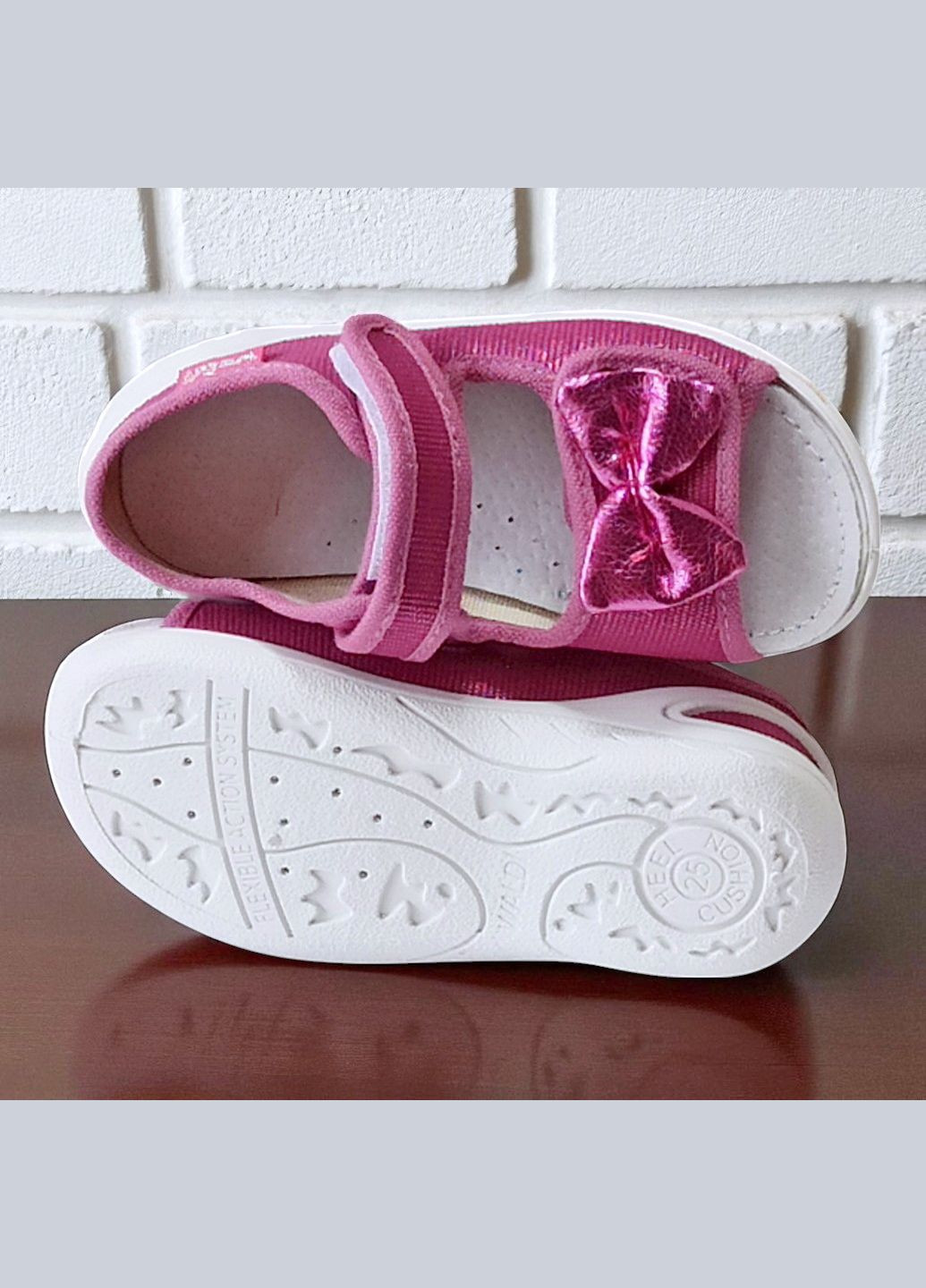 Малиновые ортопедические открытые тапочки текстильные босоножки на липучках валди ева Waldi с бантом