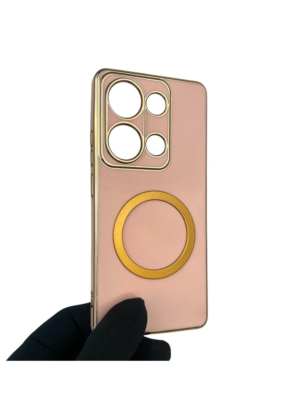 Чохол для Redmi Note 13 Pro 4G з кільцем MagSafe із золотою окантовкою на сяомі редмі нот 13 про пудровий gs1 Xiaomi (366233543)